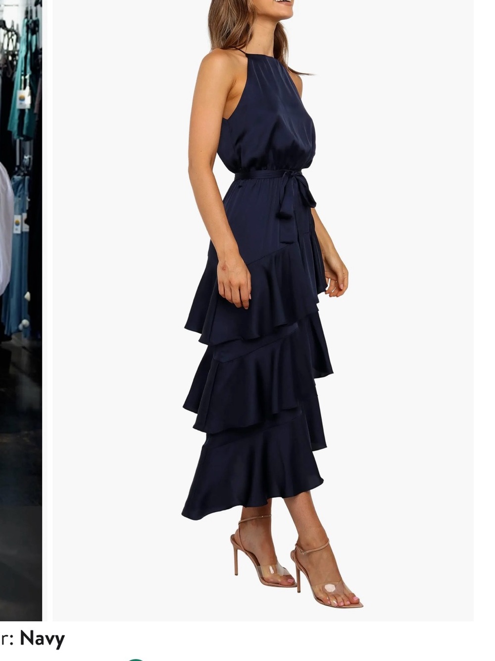 Petal & Pup Navy Halter Tiered Ruffle Maxi Dress